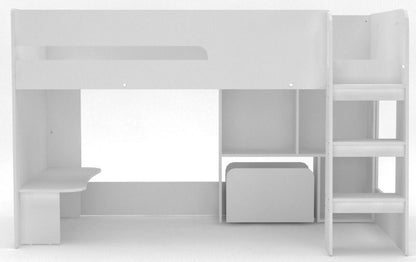 Kidsaw Kudl White Mid Sleeper with Desk Bookcase Toybox