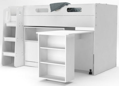 Kidsaw Kudl White Storage Mid Sleeper with Desk and Cupboard