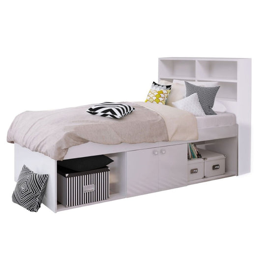 Kidsaw White Low 3ft Single Cabin Bed with Bookcase Headboard
