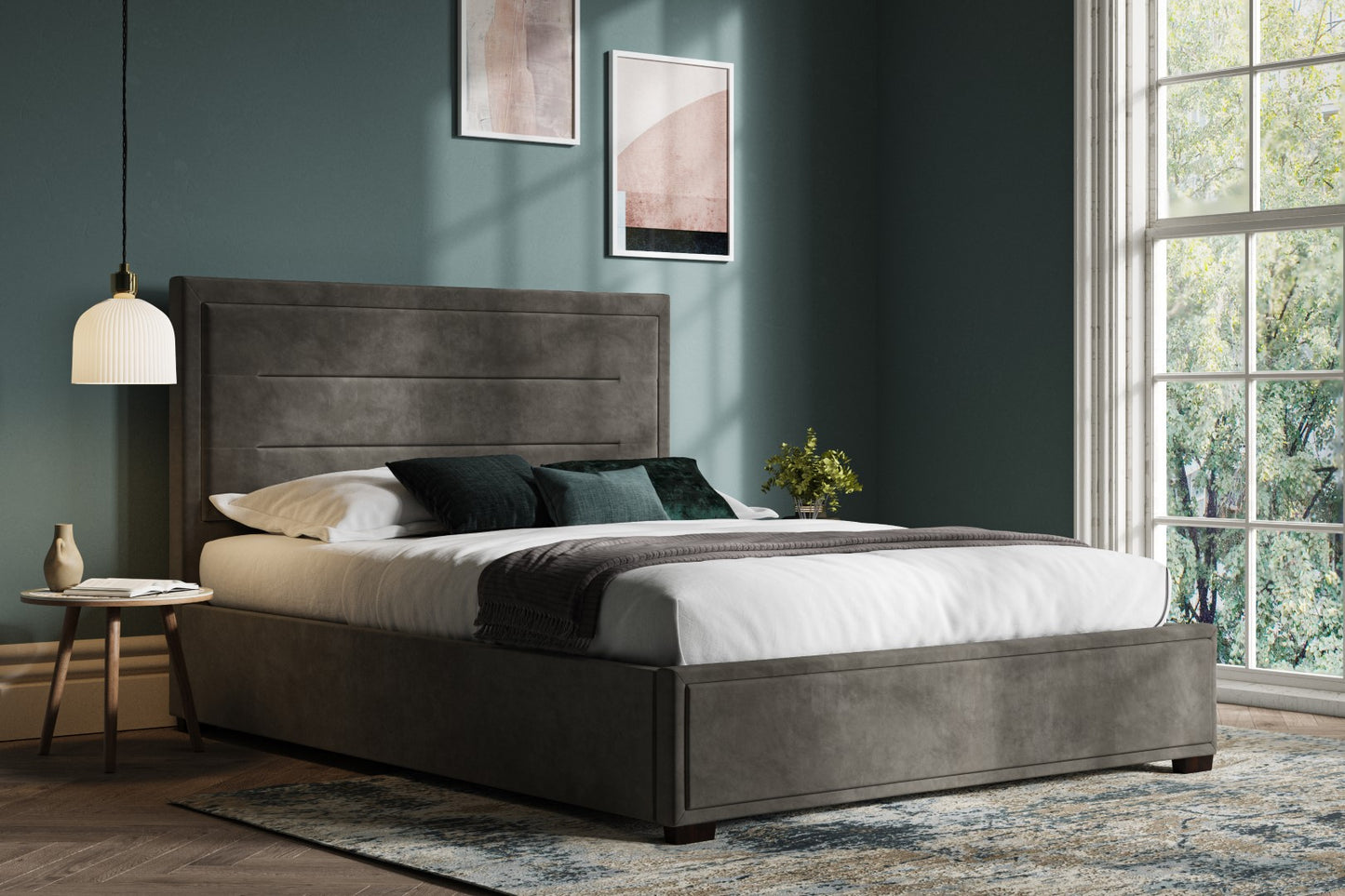 Emporia Knightsbridge 5ft Kingsize Mid Grey Velvet Ottoman Bed Frame