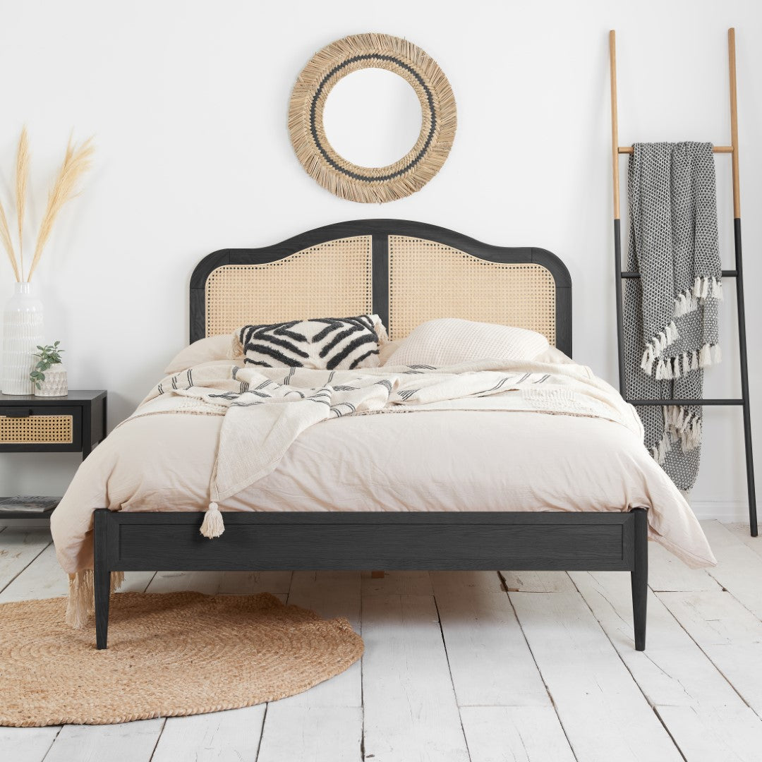 Birlea Furnitrure Leonie 5ft Kingsize Black Rattan Oak Bed Frame