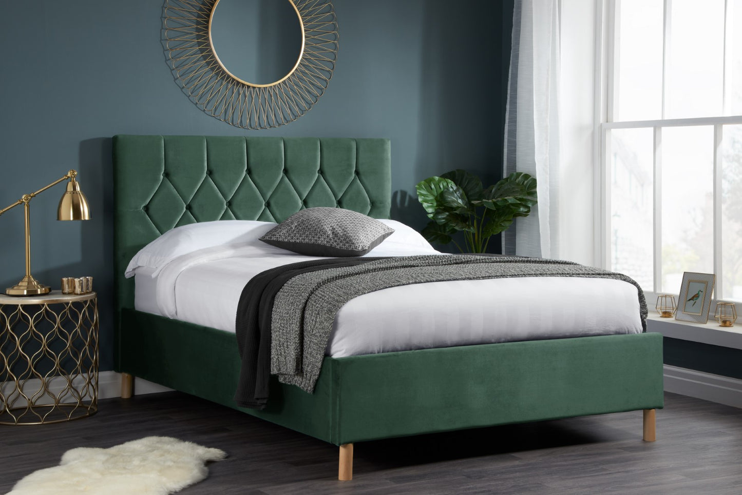 Birlea Loxley 4ft Small Double Green Fabric Ottoman Bed Frame