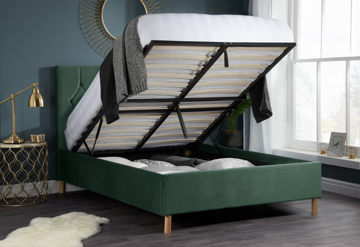 Birlea Loxley 4ft Small Double Green Fabric Ottoman Bed Frame