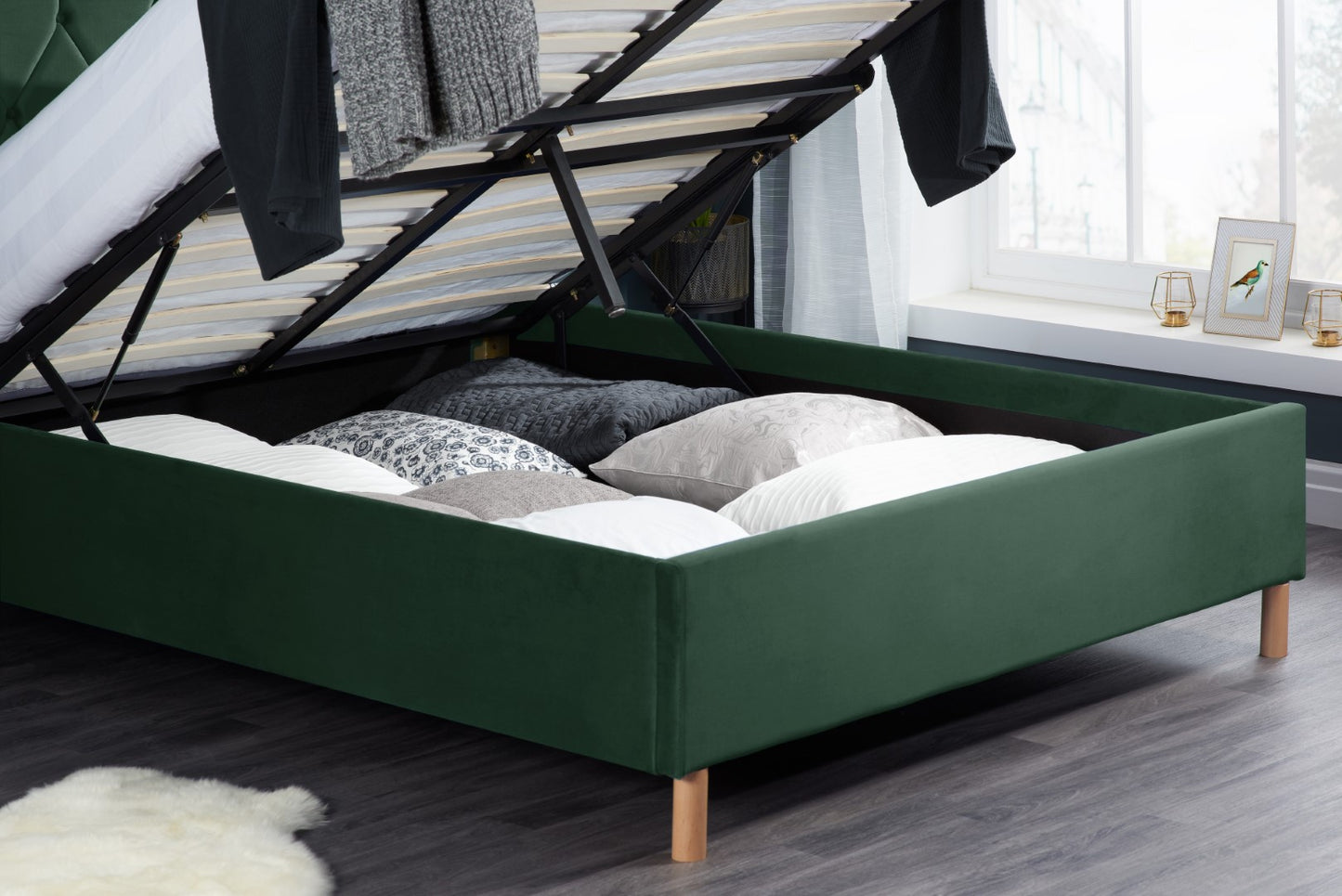 Birlea Loxley 5ft Kingsize Green Fabric Ottoman Bed Frame