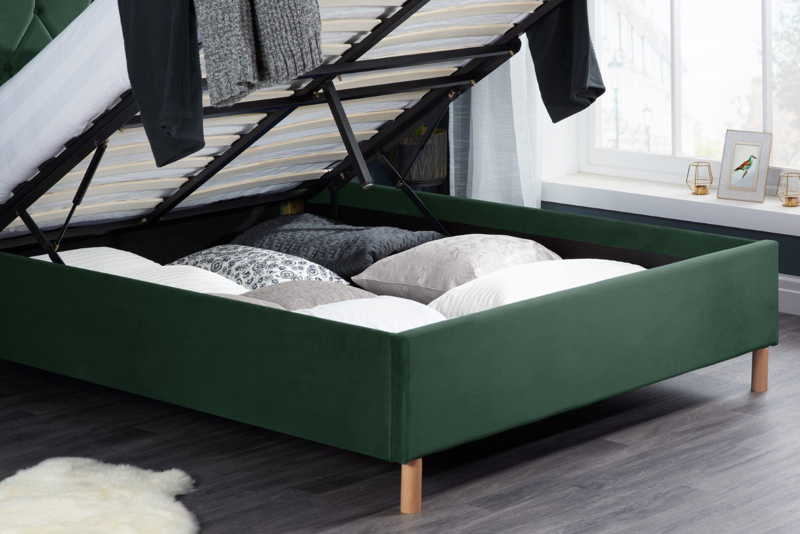 Birlea Loxley 4ft6 Double Green Fabric Ottoman Bed Frame