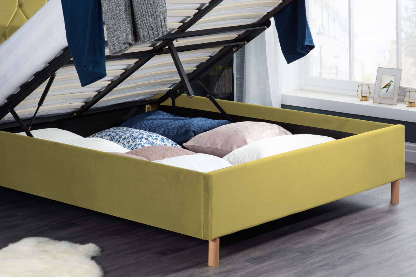 Birlea Loxley 4ft6 Double Mustard Fabric Ottoman Bed Frame