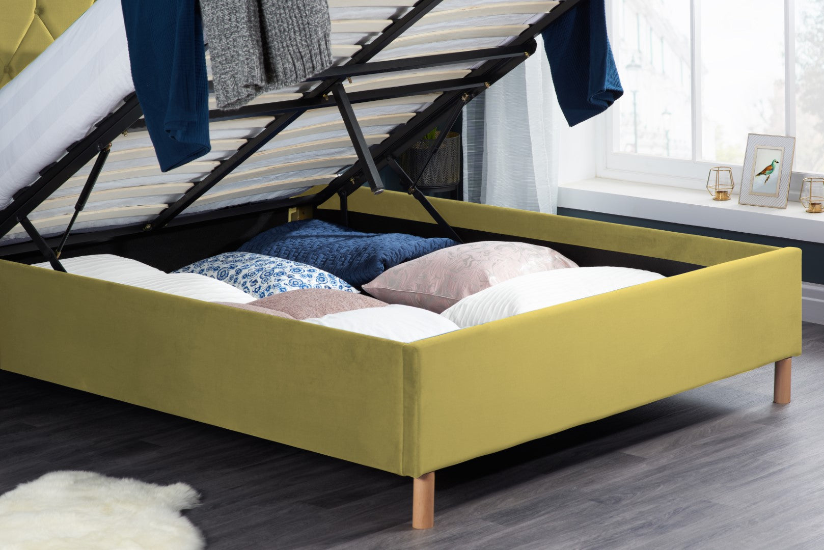 Birlea Loxley 5ft Kingsize Mustard Fabric Ottoman Bed Frame