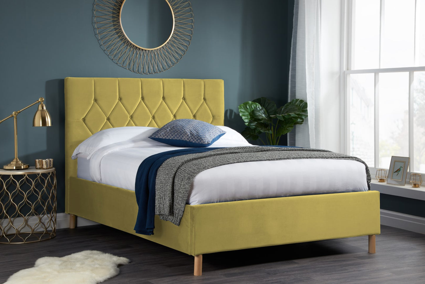 Birlea Loxley 4ft6 Double Mustard Fabric Ottoman Bed Frame