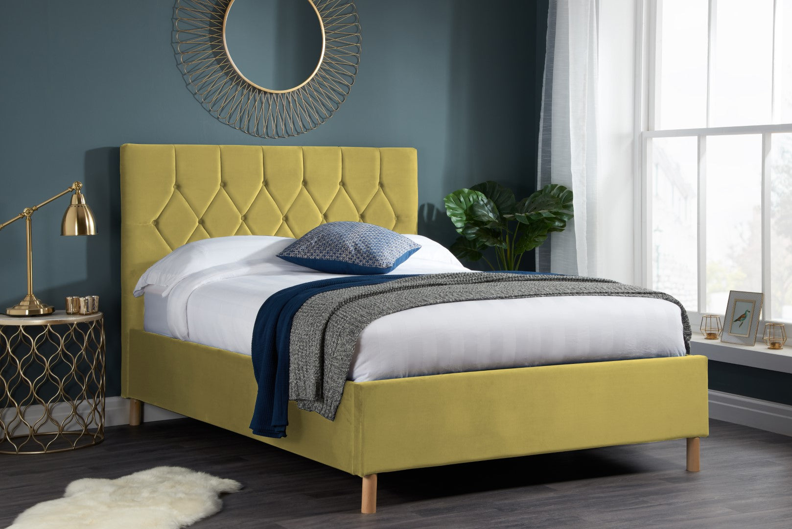Birlea Loxley 4ft6 Double Mustard Fabric Ottoman Bed Frame