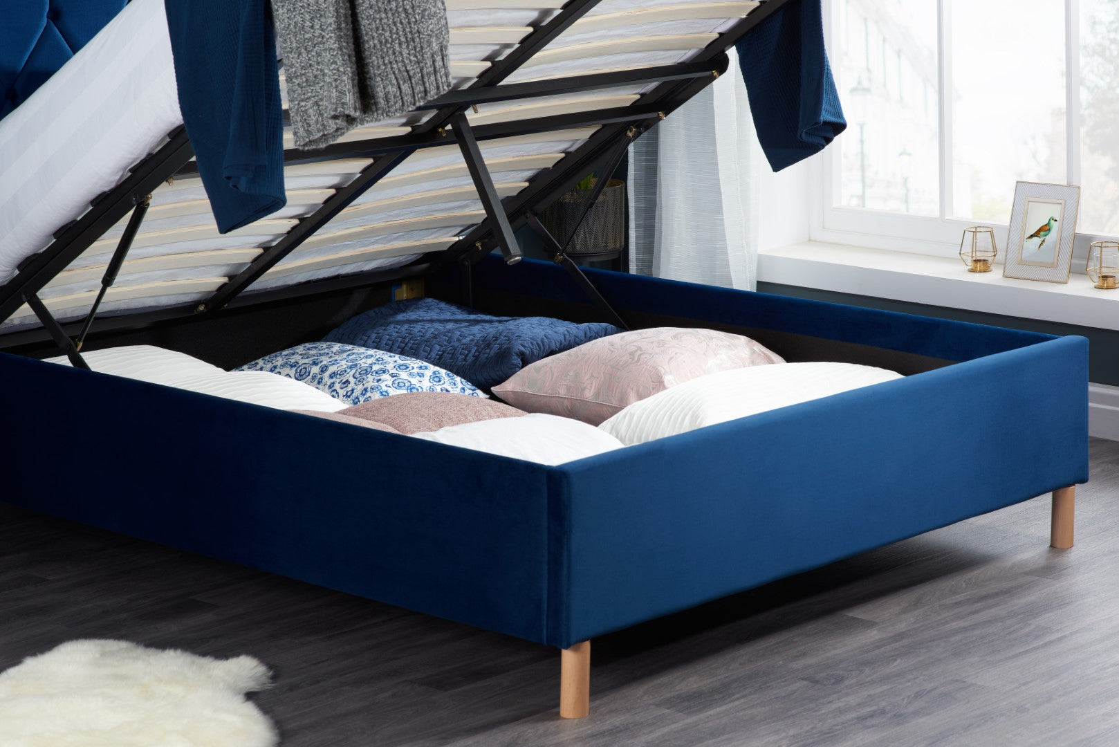 Birlea Loxley 4ft6 Double Blue Fabric Ottoman Bed Frame