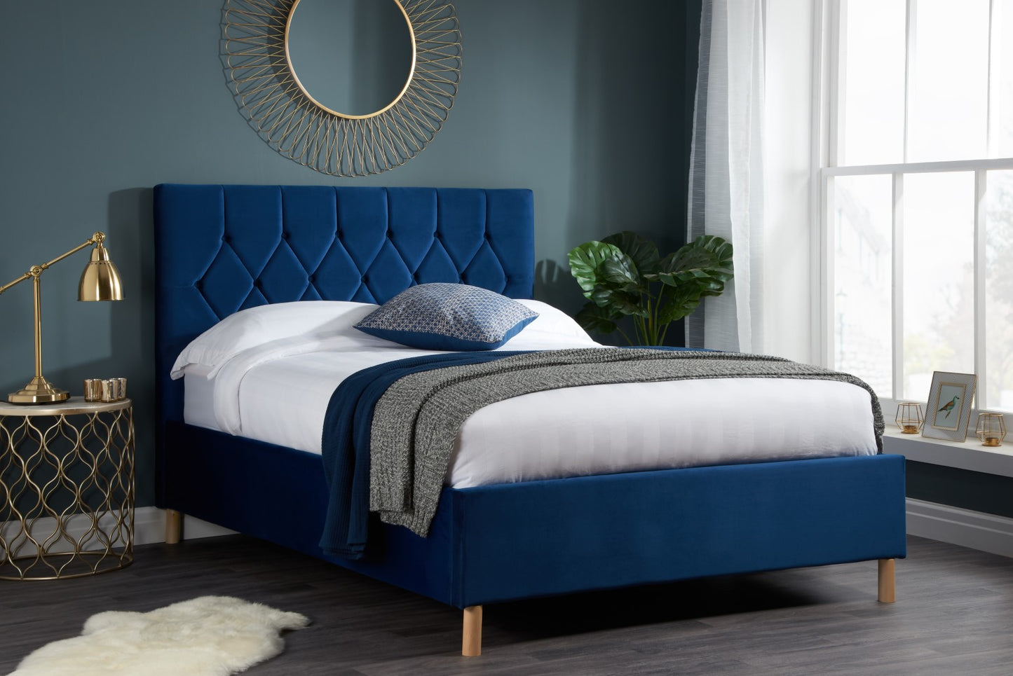 Birlea Loxley 4ft Small Double Blue Fabric Ottoman Bed Frame