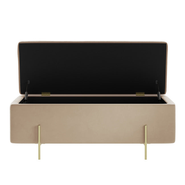 LPD Lola Beige Velet Ottoman Storage with Gold legs