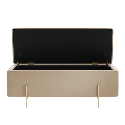 LPD Lola Beige Velet Ottoman Storage with Gold legs
