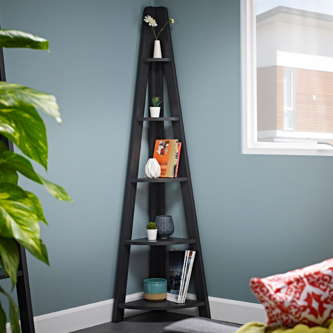 LPD Tiva Black Bookcase Ladder Style, 5 Shelves