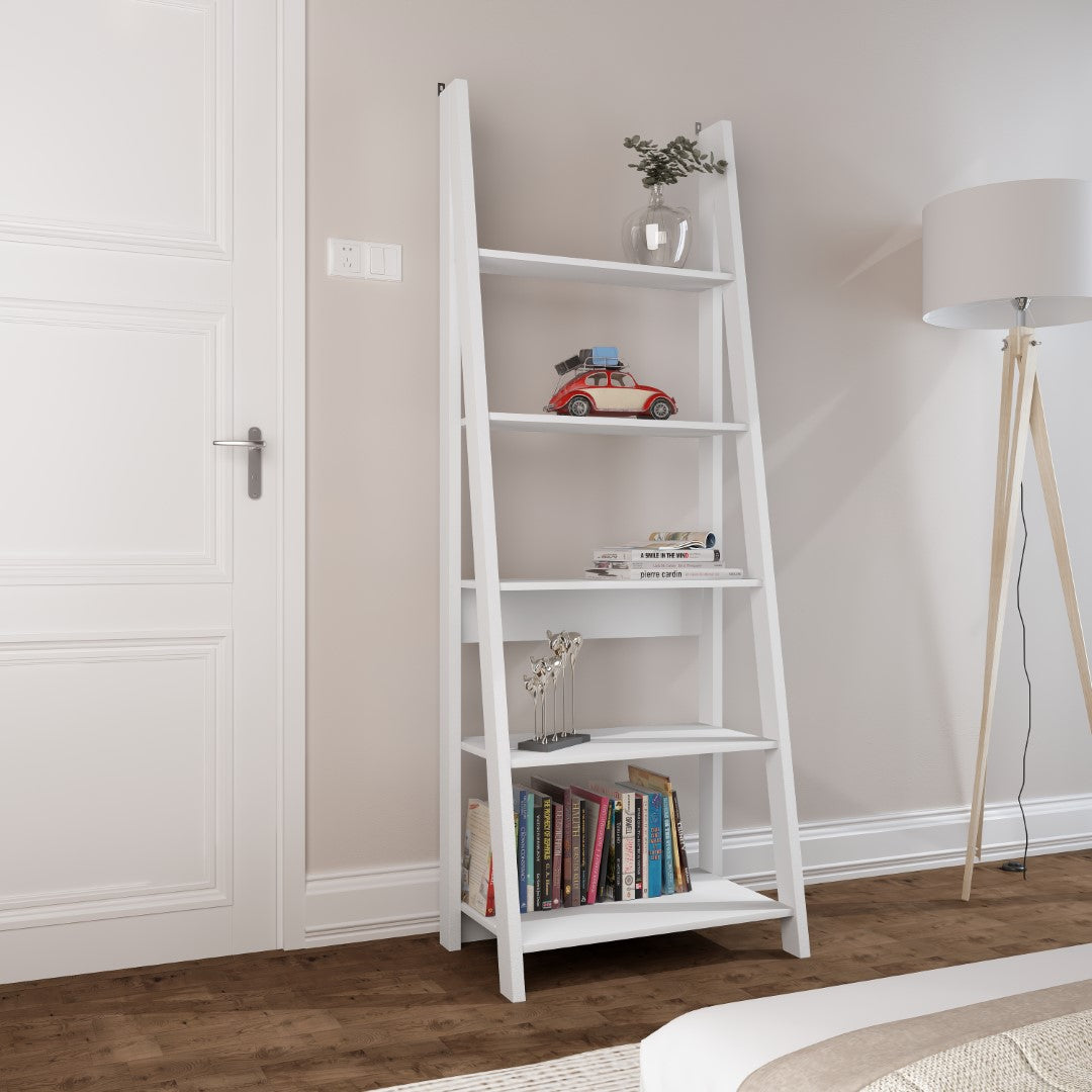 LPD Tiva Ladder Bookcase in White – 5 Shelf Display