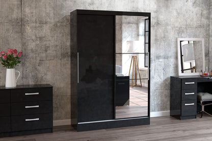 Birlea Lynx Black 2 Door Sliding Wardrobe With Mirror