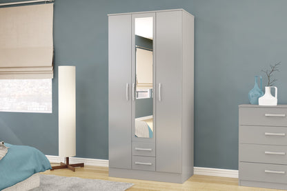 Birlea Lynx Grey 3 Door 2 Drawer Wardrobe With Mirror