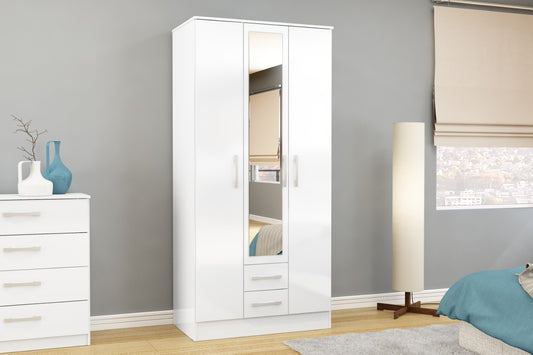 Birlea Lynx White 3 Door 2 Drawer Wardrobe With Mirror