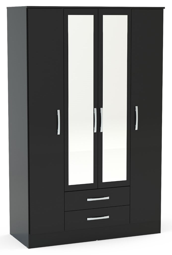 Birlea Lynx Black 4 Door 2 Drawer Wardrobe With Mirror