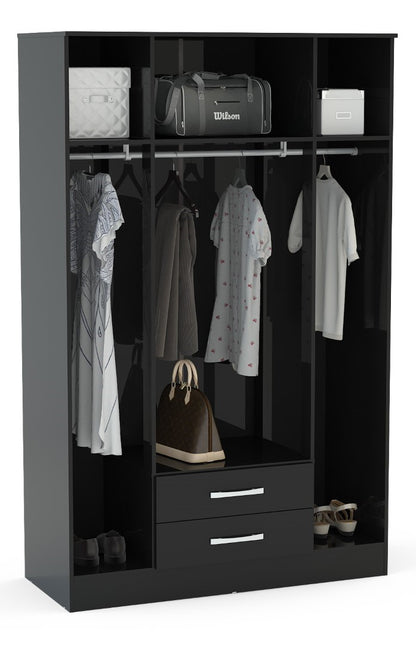 Birlea Lynx Black 4 Door 2 Drawer Wardrobe With Mirror