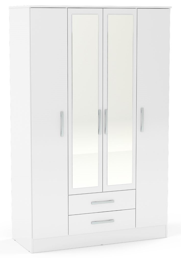 Birlea Lynx White 4 Door 2 Drawer Wardrobe With Mirror