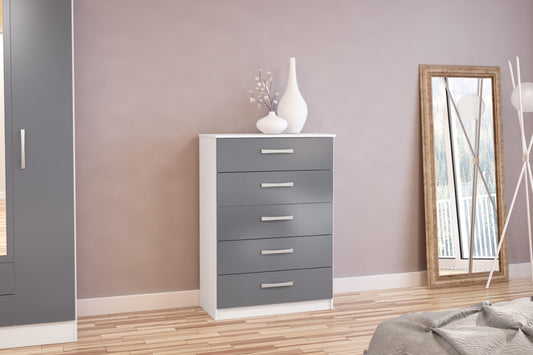 Birlea Lynx White & Grey 5 Drawer Chest