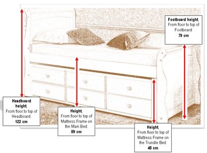 Large solid oak single captain storage bed frame with pull out guest trundle with headboard and footboard