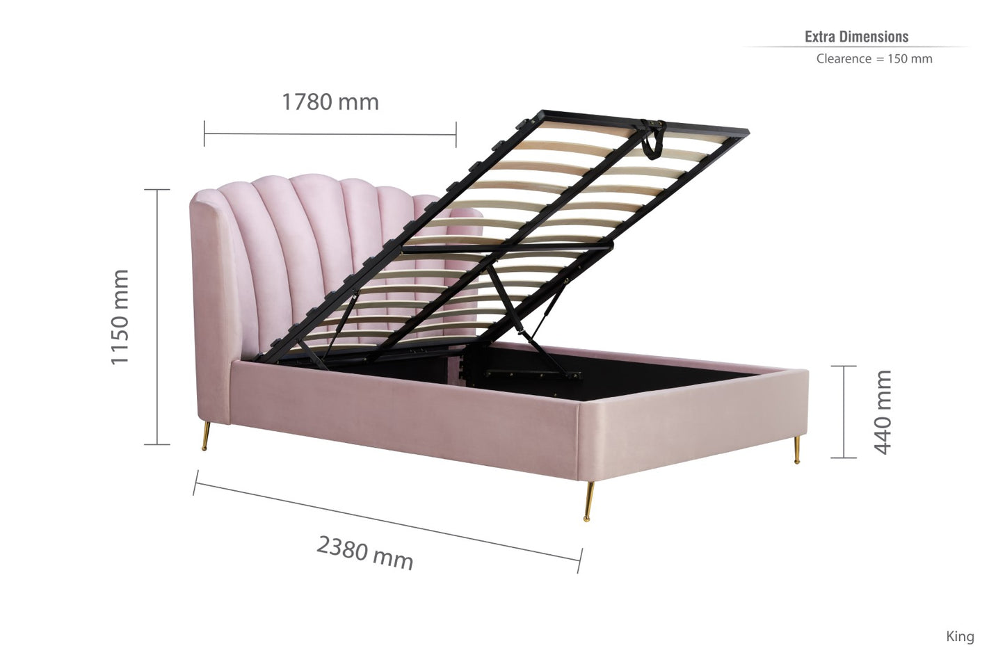 Birlea Lottie 5ft Kingsize Pink Fabric Ottoman Bed Frame