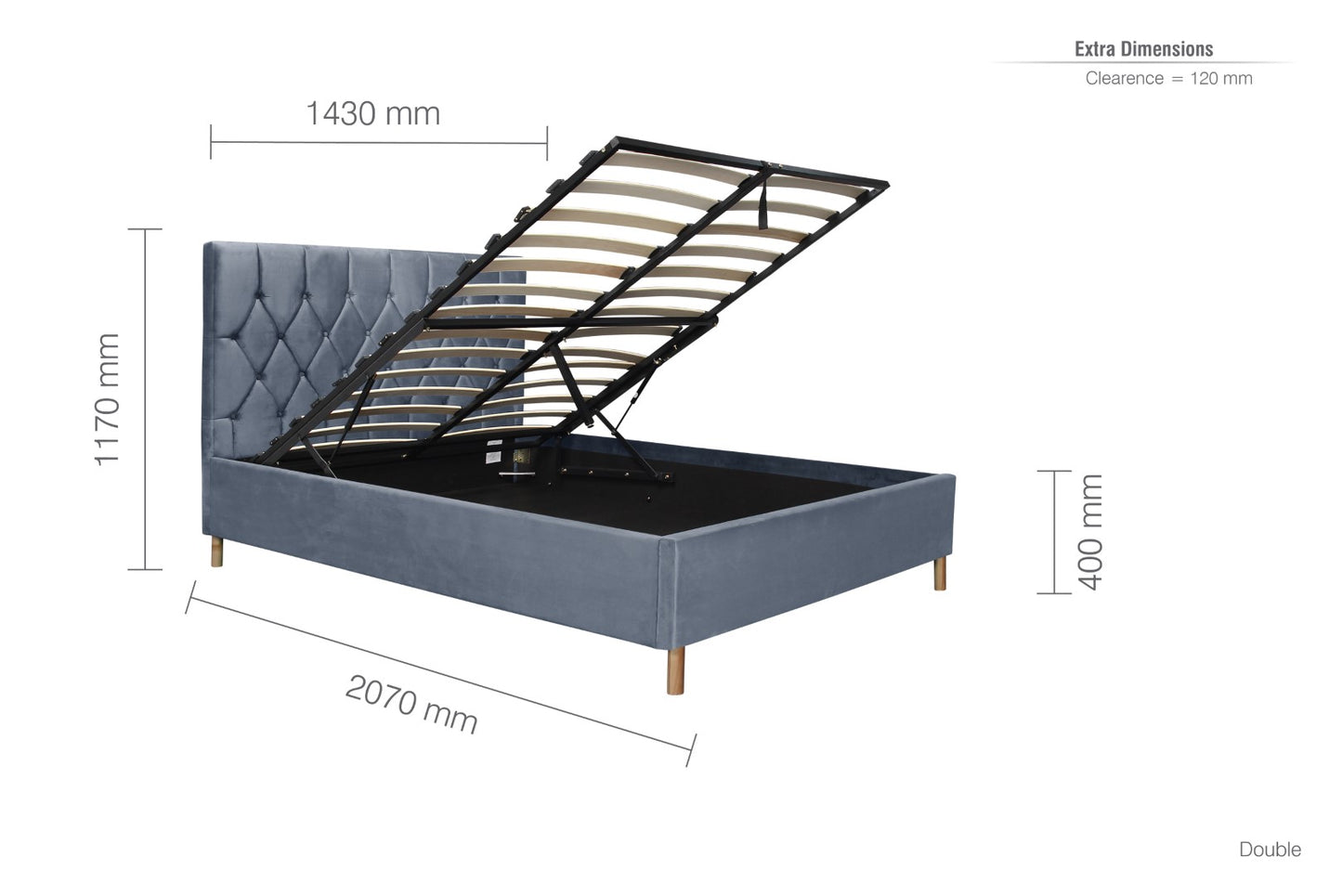 Birlea Loxley 4ft6 Double Grey Fabric Ottoman Bed Frame