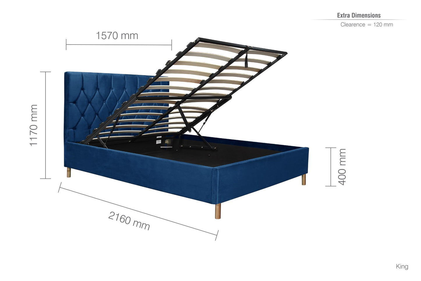 Birlea Loxley 5ft Kingsize Blue Fabric Ottoman Bed Frame