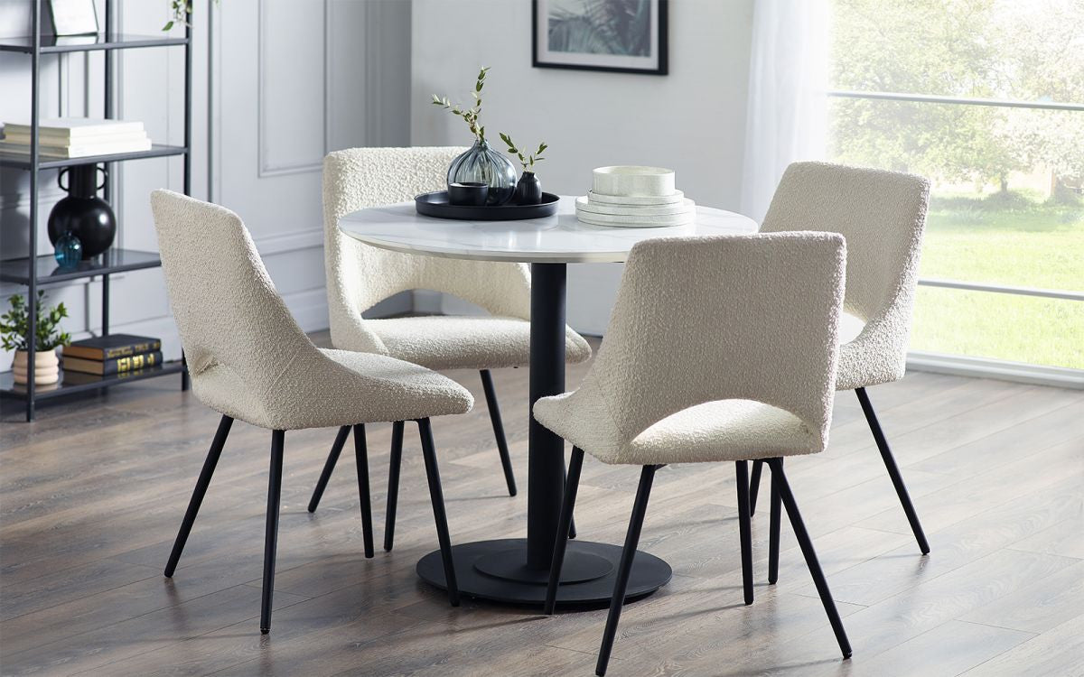 Luca round dining table – black base with white tabletop