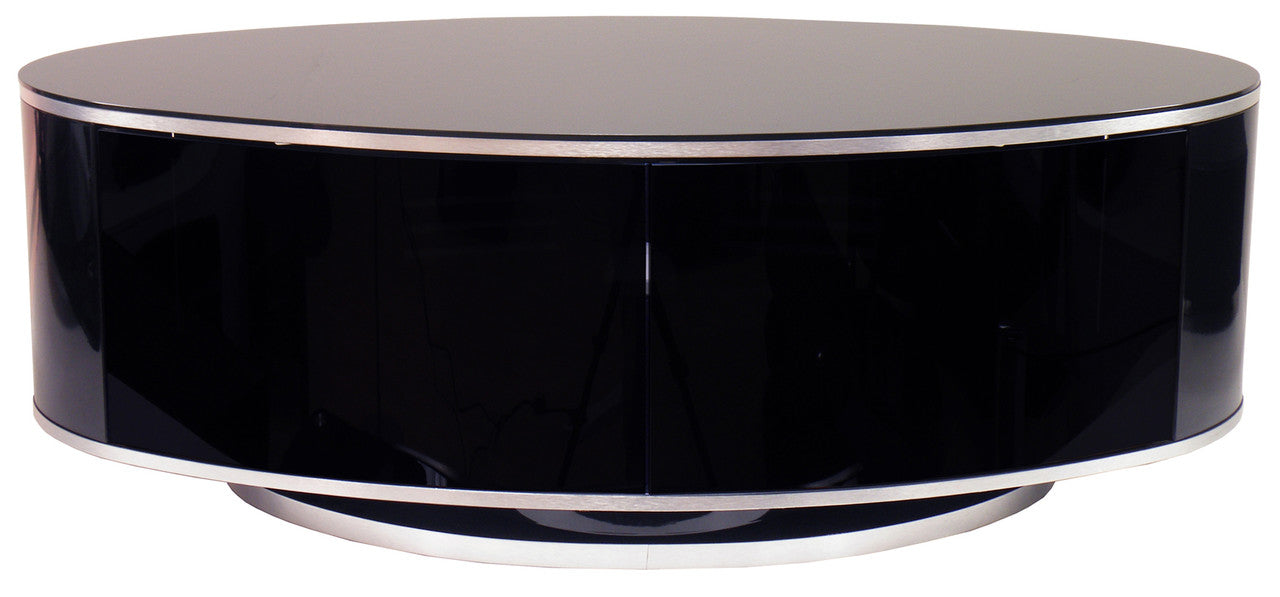 Oval shaped high gloss black tv stand