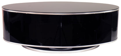 Oval shaped high gloss black tv stand
