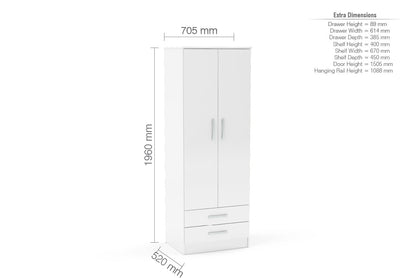 Birlea Lynx White 2 Door Combi Wardrobe