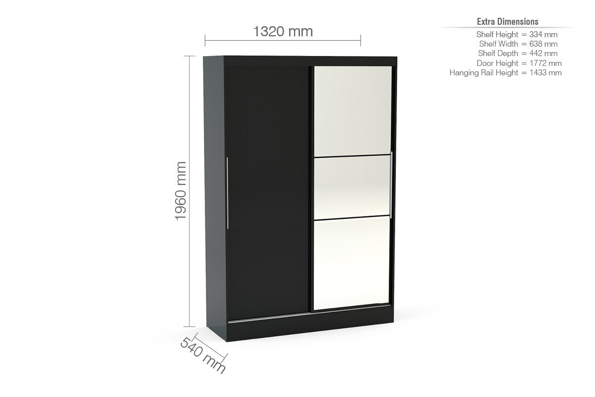 Birlea Lynx Black 2 Door Sliding Wardrobe With Mirror