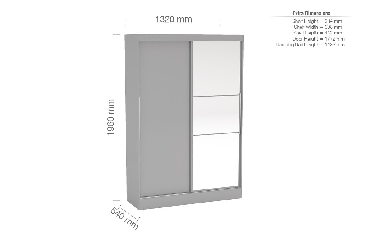 Birlea Lynx Grey 2 Door Sliding Wardrobe With Mirror