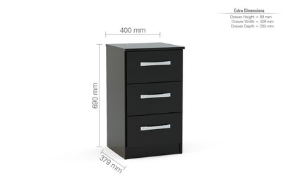 Birlea Lynx Black 3 Drawer Bedside