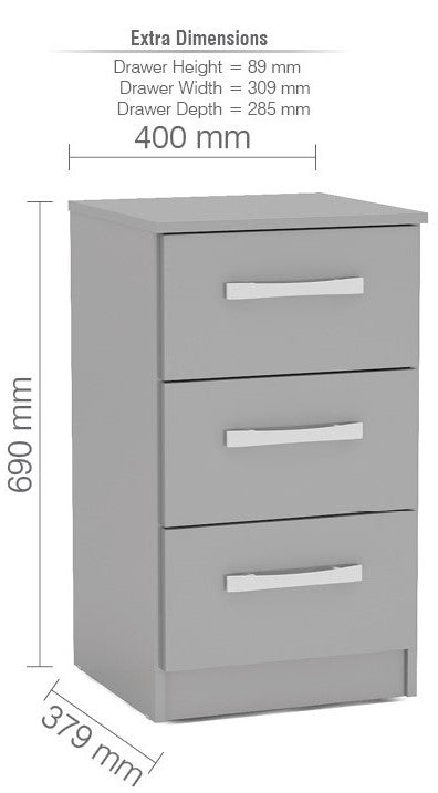 Birlea Lynx Grey 3 Drawer Bedside