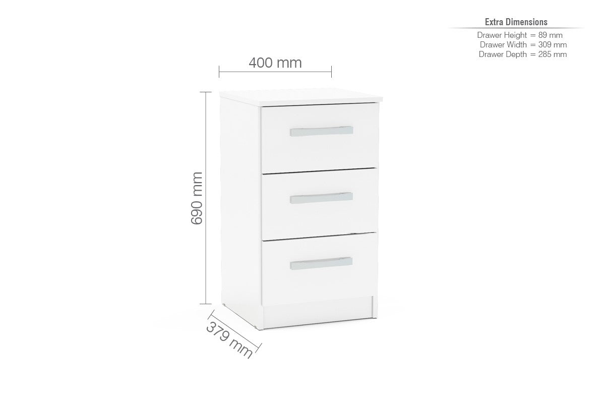 Birlea Lynx White 3 Drawer Bedside