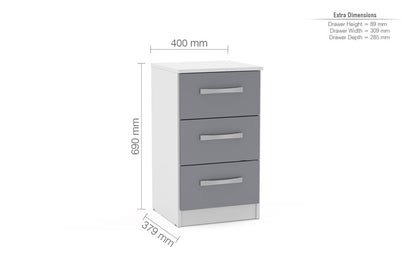 Birlea Lynx White & Grey 3 Drawer Bedside