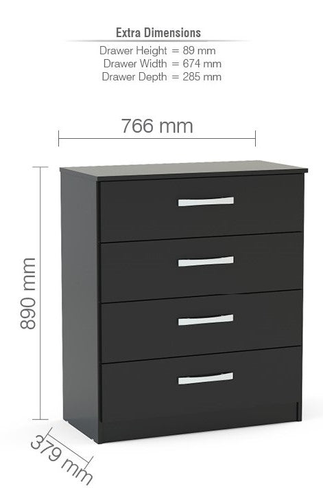 Birlea Lynx Black 4 Drawer Chest