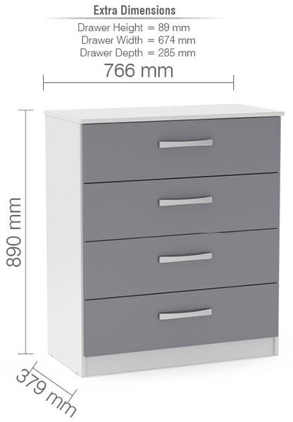 Birlea Lynx White & Grey 4 Drawer Chest