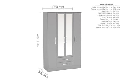 Birlea Lynx Grey 4 Door 2 Drawer Wardrobe With Mirror