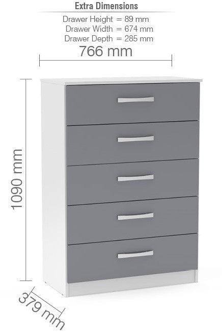 Birlea Lynx White & Grey 5 Drawer Chest