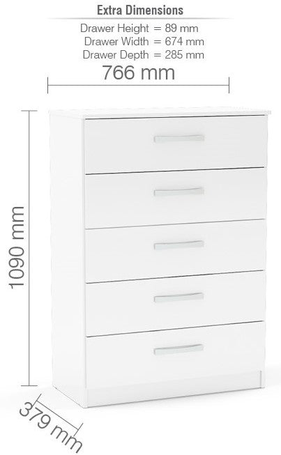 Birlea Lynx White 5 Drawer Chest