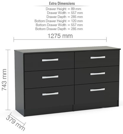 Birlea Lynx Black 6 Drawer Chest