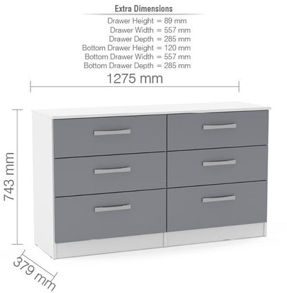 Birlea Lynx White & Grey 6 Drawer Chest