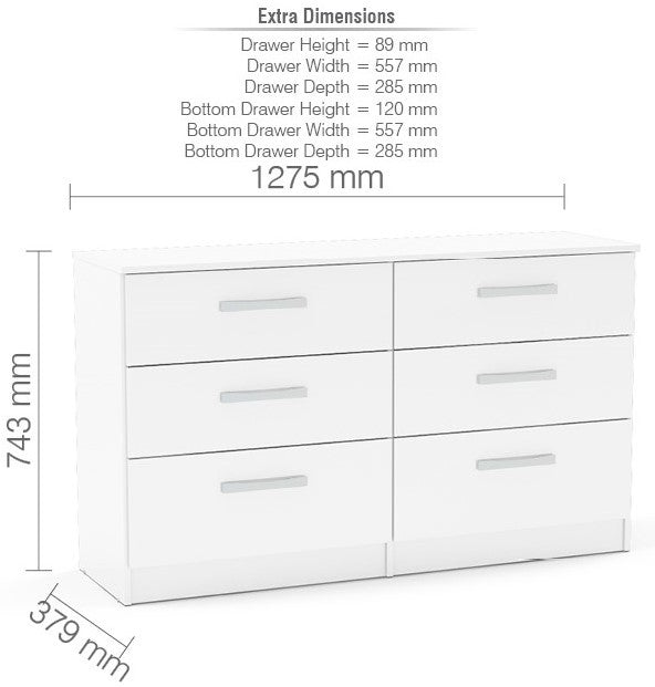 Birlea Lynx White 6 Drawer Chest