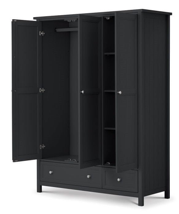 Julian Bowen Maine Anthracite 3 Door 2 Drawer Combination Wardrobe