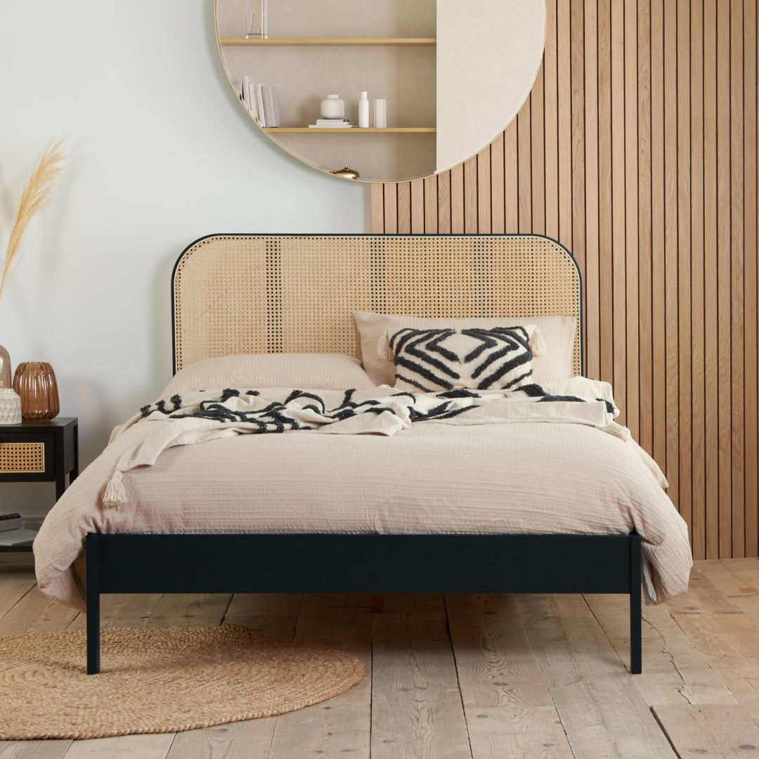 Birlea Margot 6ft Super Kingsize Black & Oak Rattan Bed Frame